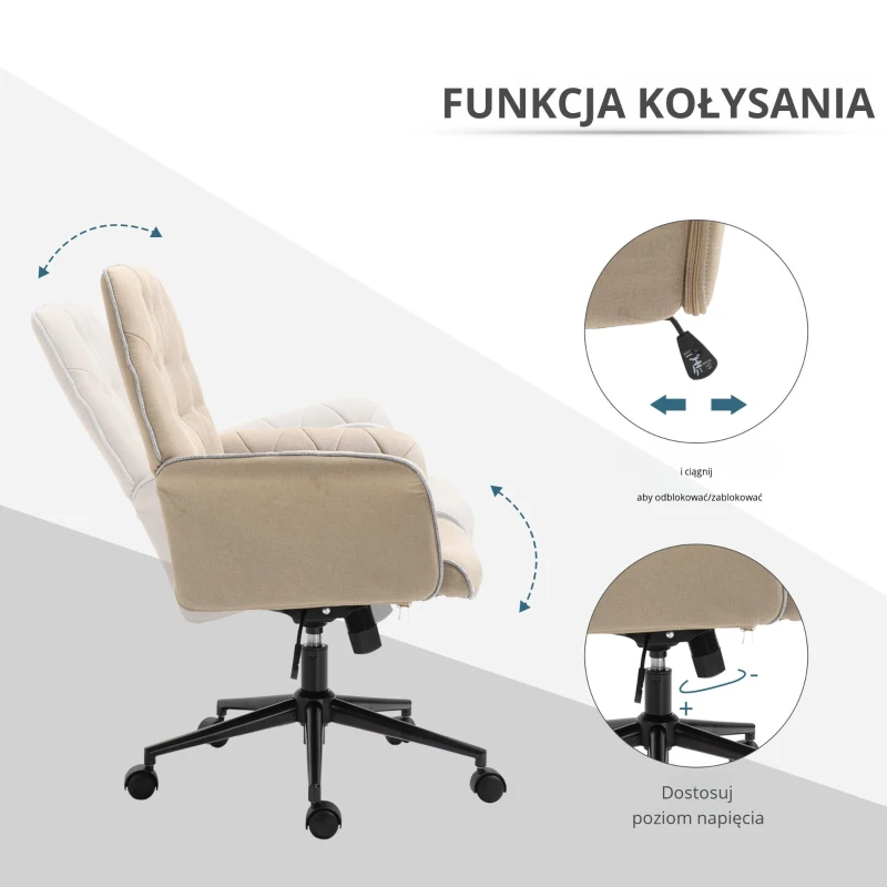 HOMCOM Krzesło biurowe krzesło do biurka z regulacją wysokości domowe biuro pianka kolor beżowy