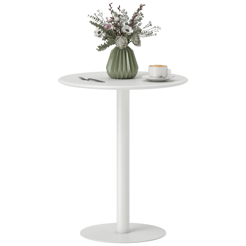 HOMCOM Mesa de Comedor Redonda para 2 Personas Mesa de Cocina de Acero para Interior y Exterior Ø60x72 cm Blanco
