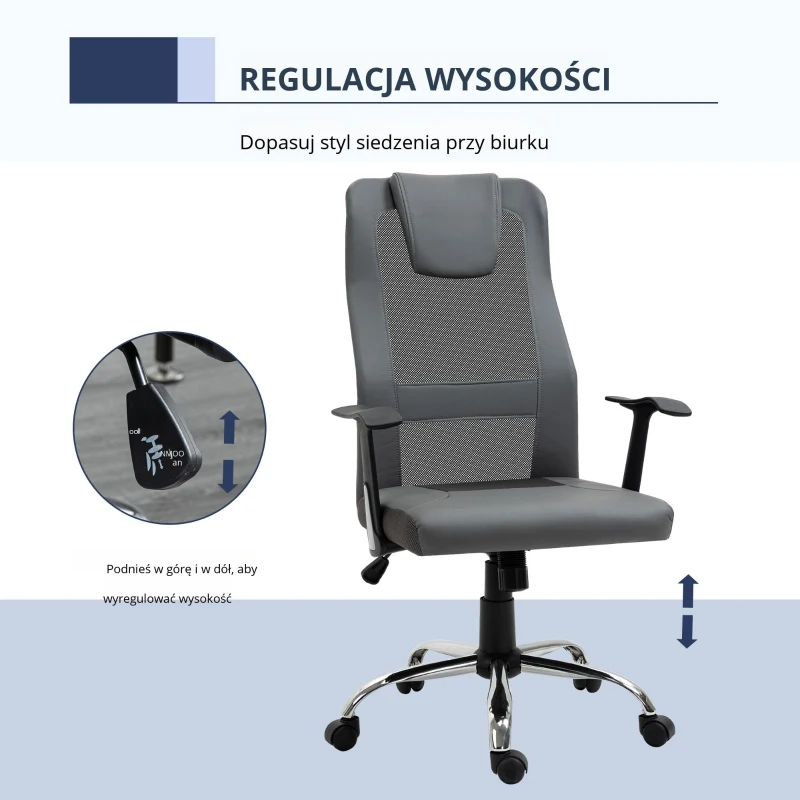 Vinsetto Ergonomiczne krzesło biurowe Biurowe krzesło obrotowe Wygodne i miękkie Szara sztuczna skóra Metalowa podstawa
