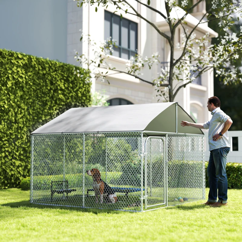 PawHut Recinto per Cani e Animali Domestici da Esterno con Copertura Impermeabile, 230x230x175 cm