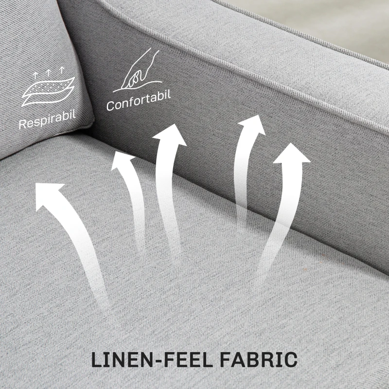 HOMCOM Canapea Modernă cu 2 Locuri din Țesătură cu Aspect de In, Gri Deschis