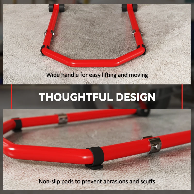 HOMCOM Motorcycle Stand, Front/Rear Paddock Stand, with 390 kg Weight Capacity, Red