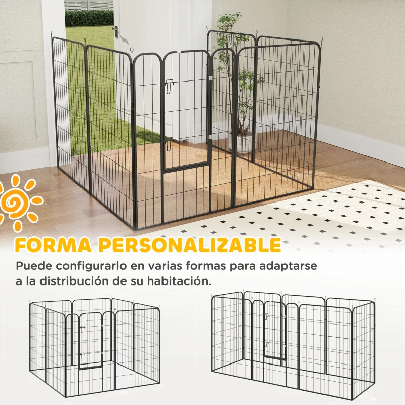 PawHut Parque para Mascotas de 8 Paneles 80x120 cm Corralito para Perros con Puerta y Doble Pestillo Metálicos Negro