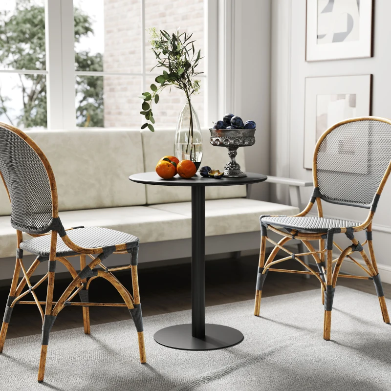 HOMCOM Mesa de Comedor Redonda para 2 Personas Mesa de Cocina de Acero para Interior y Exterior Ø60x72 cm Negro