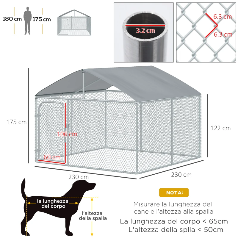 PawHut Recinto per Cani e Animali Domestici da Esterno con Copertura Impermeabile, 230x230x175 cm