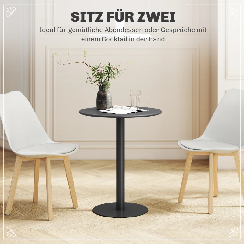 HOMCOM Ronde Eettafel voor 2 Personen, Staal, voor Binnen en Buiten, Zwart(m-4)