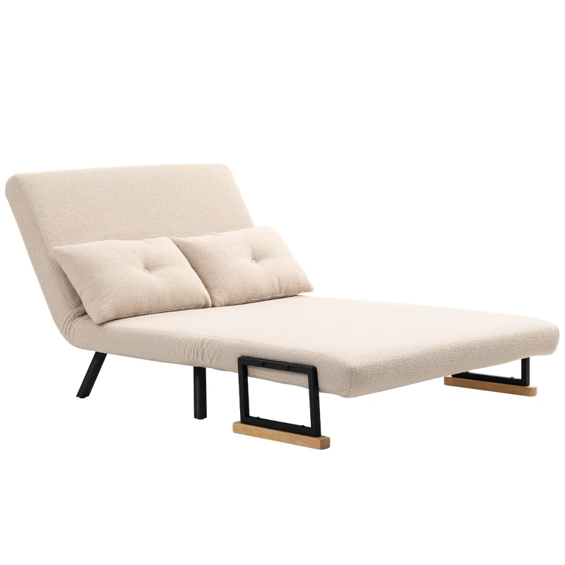 HOMCOM Sofá Cama Convertible 3 en 1 Sillón Cama 2 Plazas Plegable Respaldo Ajustable de 5 Niveles Almohadas 102x73x81cm Beige(m-10)