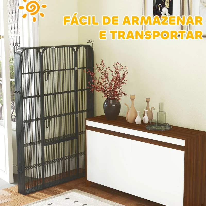 PawHut Parque para Animais de Estimação com 8 Painéis 80x120 cm Parque para Cães Dobrável com Porta e Dupla Trava Preto