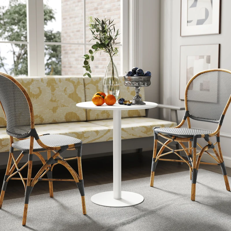 HOMCOM Mesa de Comedor Redonda para 2 Personas Mesa de Cocina de Acero para Interior y Exterior Ø60x72 cm Blanco