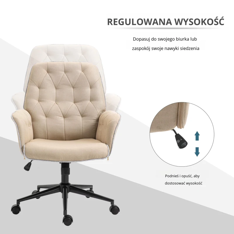 HOMCOM Krzesło biurowe krzesło do biurka z regulacją wysokości domowe biuro pianka kolor beżowy