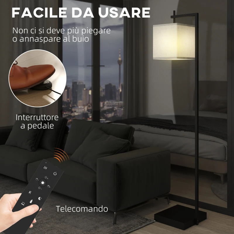 HOMCOM Lampada da Terra con 10 Luminosità e Temperatura del Colore Regolabile, Telecomando e Lampadina 9W, Nero
