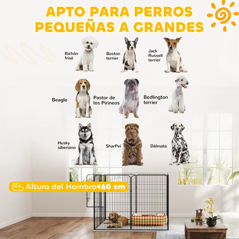 PawHut Parque para Mascotas de 8 Paneles 80x120 cm Corralito para Perros con Puerta y Doble Pestillo Metálicos Negro