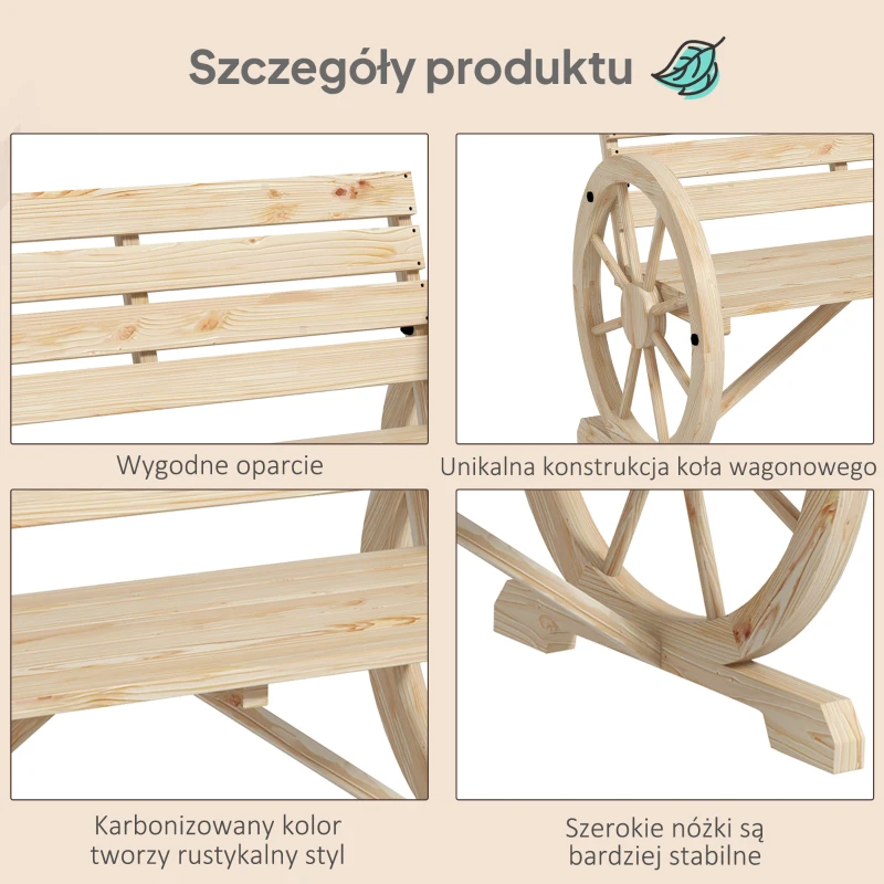 Outsunny Ława ogrodowa, Design z kołami wozu, dla 2 osób, Drewno świerkowe, ciemnobrązowe, 105,5 x 56 x 79 cm, Naturalne