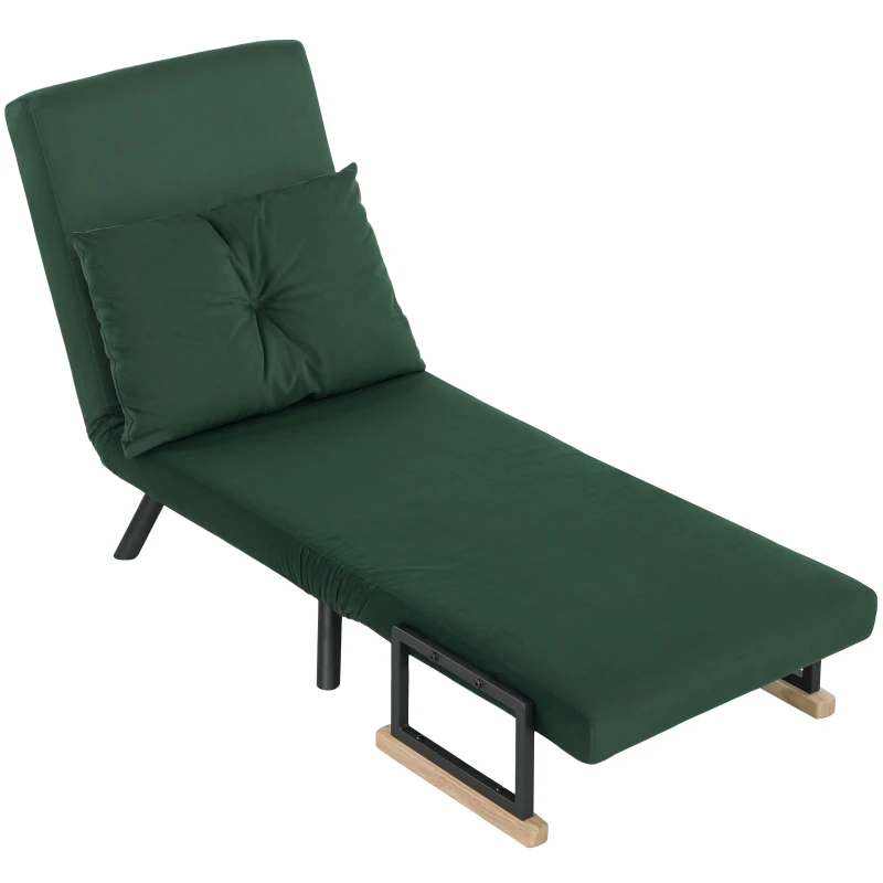 HOMCOM 4-in-1 Velvet-Feel Single Chair Bed, with Pillow - Green