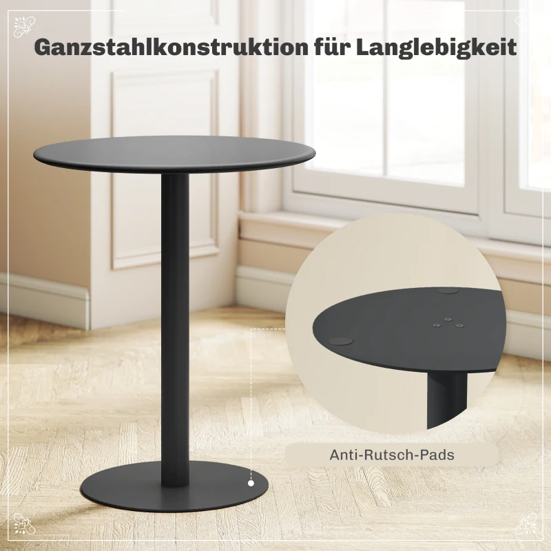 HOMCOM Ronde Eettafel voor 2 Personen, Staal, voor Binnen en Buiten, Zwart(m-5)