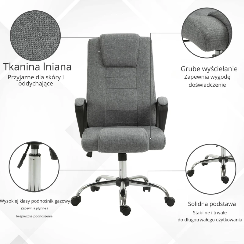 HOMCOM Krzesło biurowe krzesło do komputera z funkcją kołysania z regulacją wysokości sztuczny len