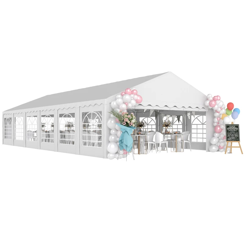 Outsunny Carpa para Fiesta 12x6 m con 12 Paredes Laterales Desmontables y 12 Ventanas Impermeable Protección UV 30+ Blanco