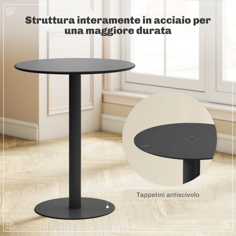 HOMCOM Tavolo da Cucina Rotondo per 2 Persone dal Design Moderno in Acciaio, Ø60x72 cm, Nero