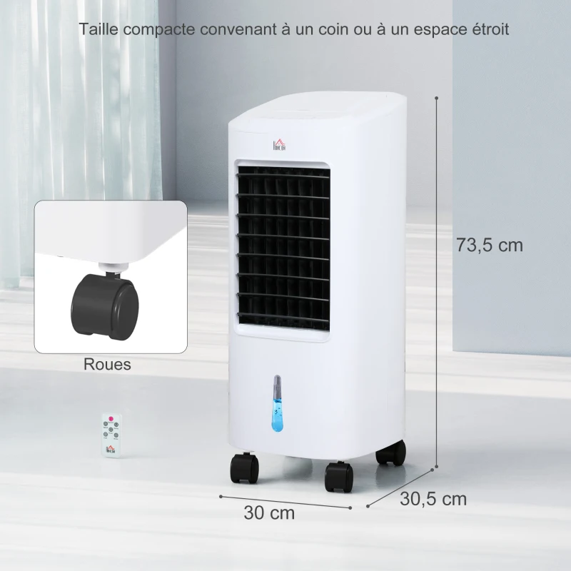 HOMCOM Refroidisseur d'air par évaporation portable 3 en 1 avec oscillation automatique, minuterie 7,5 heures, télécommande