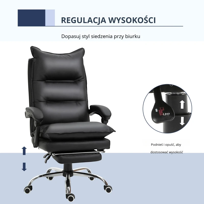 Vinsetto Krzesło biurowe z podnóżkiem krzesło do biurka oparcie sztuczna skóra kolor czarny