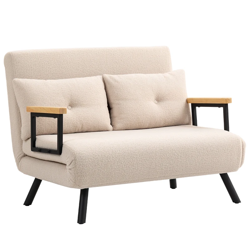 HOMCOM Sofá Cama Convertible 3 en 1 Sillón Cama 2 Plazas Plegable Respaldo Ajustable de 5 Niveles Almohadas 102x73x81cm Beige(m-9)