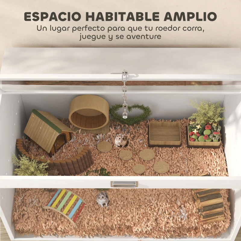 PawHut Jaula para Hámster Casa para Animales Pequeños con Tapa Abatible y Ventana de Acrílico Transparente 80x50x50 cm Blanco