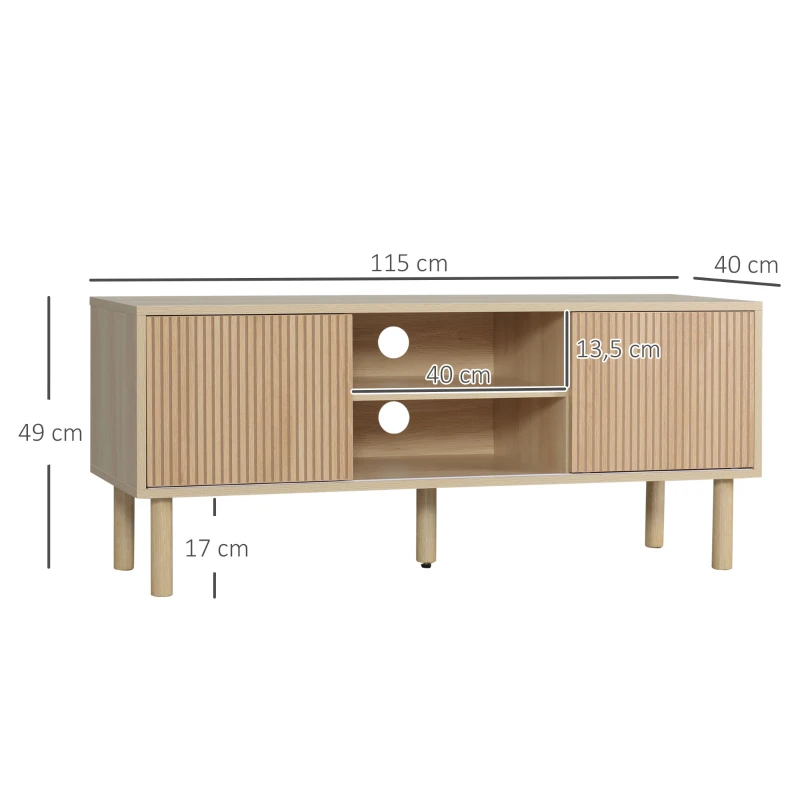 HOMCOM Meuble TV support TV pour télévision jusqu'à 50 pouces 2 portes coulissantes et 2 niches avec passe-câbles - 115 x 40 x 49 cm