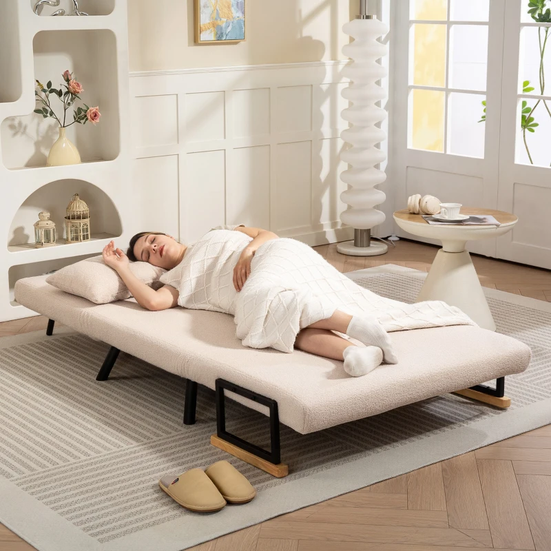 HOMCOM Sofá Cama Convertible 3 en 1 Sillón Cama 2 Plazas Plegable Respaldo Ajustable de 5 Niveles Almohadas 102x73x81cm Beige(m-8)