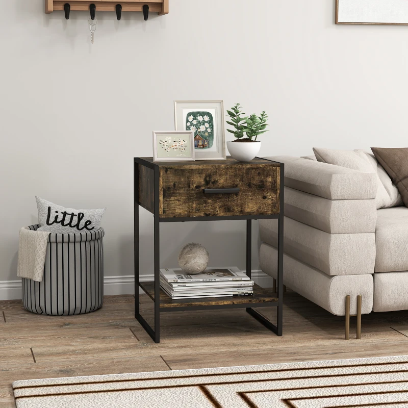 HOMCOM Modern Bedside Table - Rustic Brown