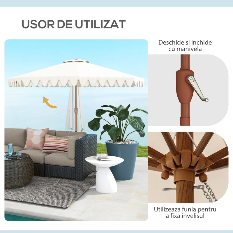 Outsunny Umbrelă de Grădină cu Deschidere cu Manivelă, Fald Dublu şi Înclinabil, 2.7x2.4 m, Alb Crem
