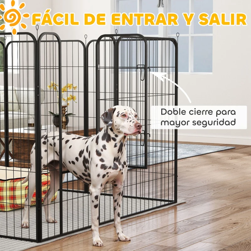 PawHut Parque para Mascotas de 8 Paneles 80x120 cm Corralito para Perros con Puerta y Doble Pestillo Metálicos Negro
