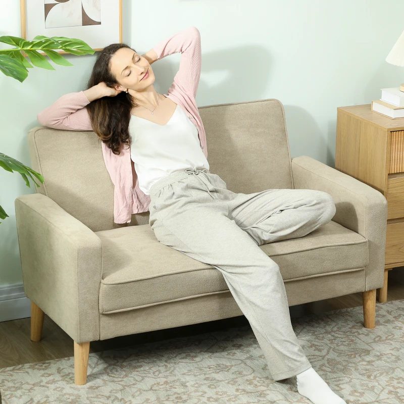 HOMCOM Two-Seater Velvet-Feel Sofa - Beige