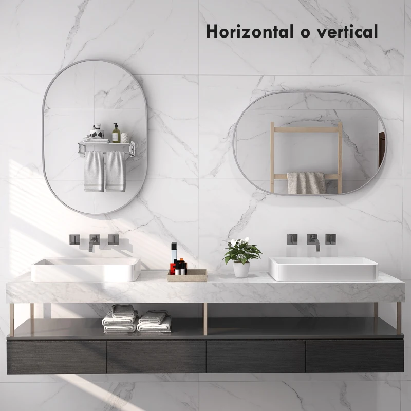 HOMCOM Espejo de Baño Ovalado 60x90 cm Espejo Decorativo de Pared con Marco de Aluminio para Salón Horizontal o Vertical Plata
