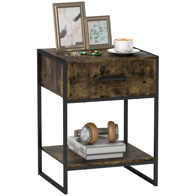 HOMCOM Modern Bedside Table - Rustic Brown