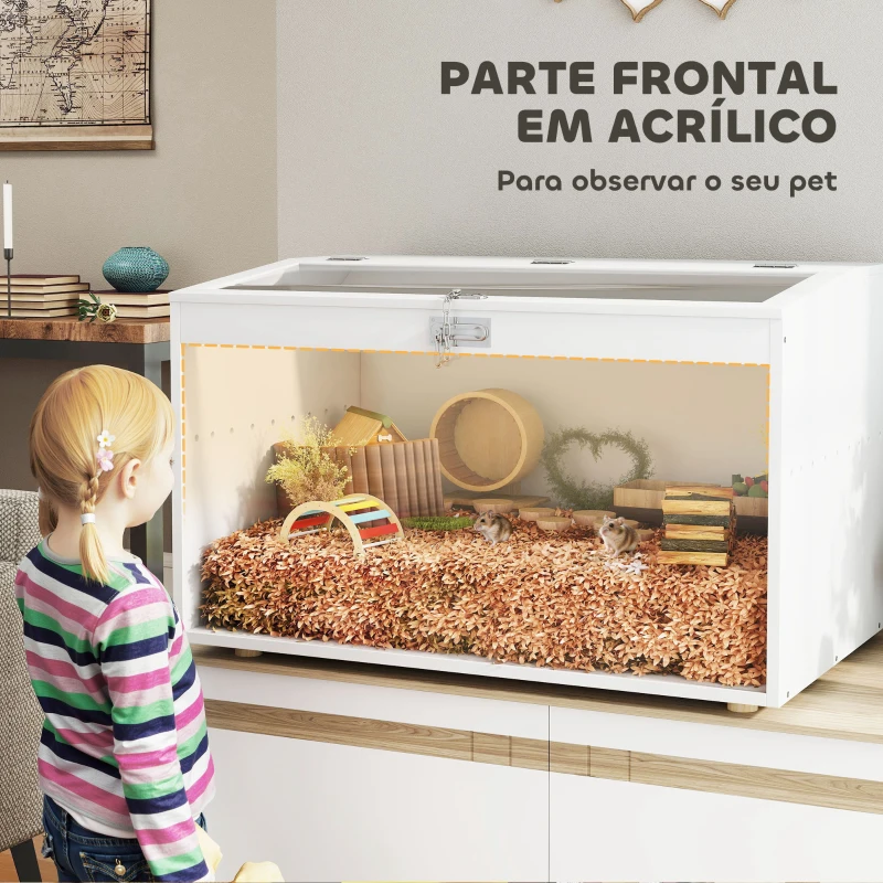 PawHut Gaiola para Hamster com Tampa Abatível e Janela de Acrílico Transparente 80x50x50 cm Branco