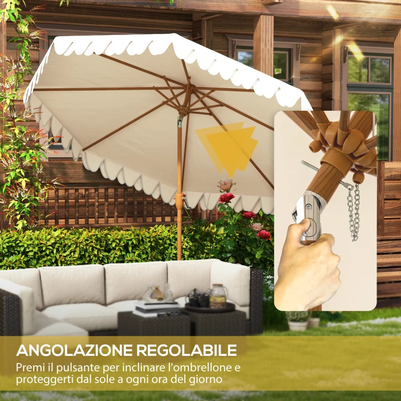 Outsunny Ombrellone da Giardino a Manovella e Inclinabile, Prese d'Aria e 8 Stecche, 2.7x2.4 m, Crema