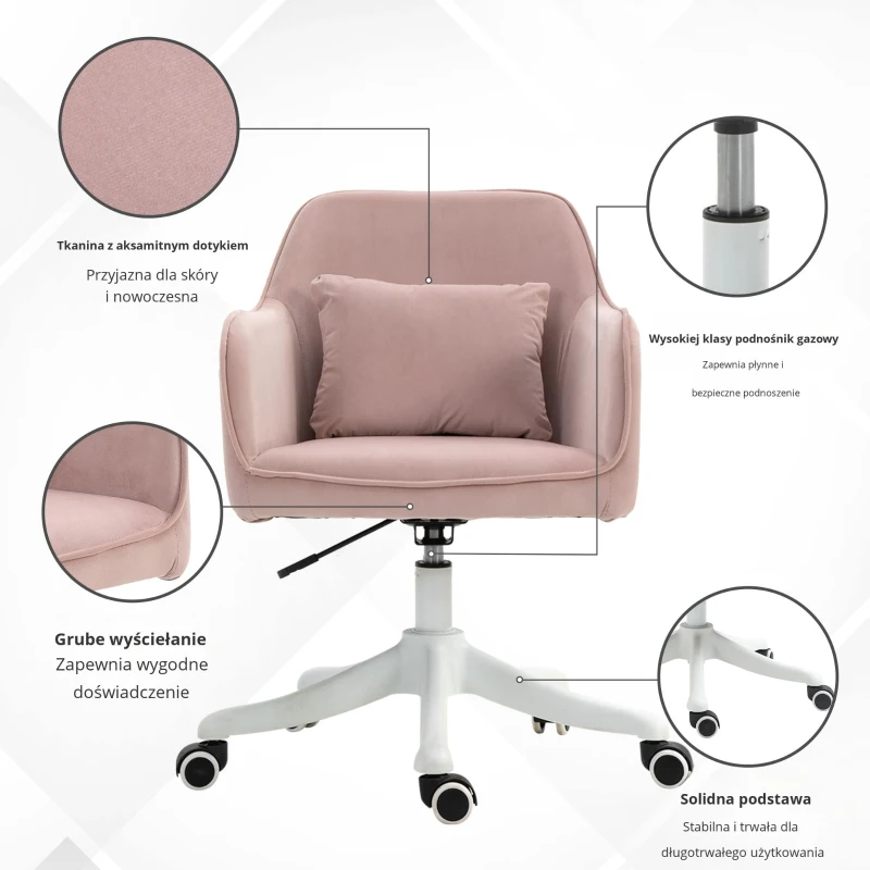 Vinsetto Fotel biurowy z masażem, krzesło obrotowe, krzesło biurowe z funkcją wibracji, aksamit, różowy