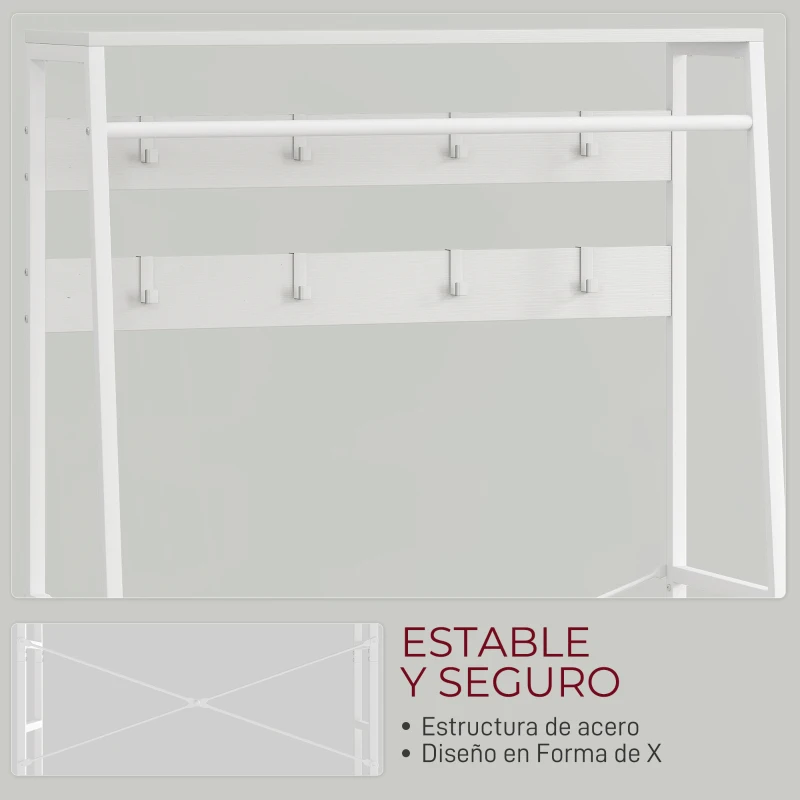 HOMCOM Perchero Zapatero con Zapatero Ganchos Cajones Barra y Eatante para Entrada Pasillo Salón 80x30x180,5 cm Blanco
