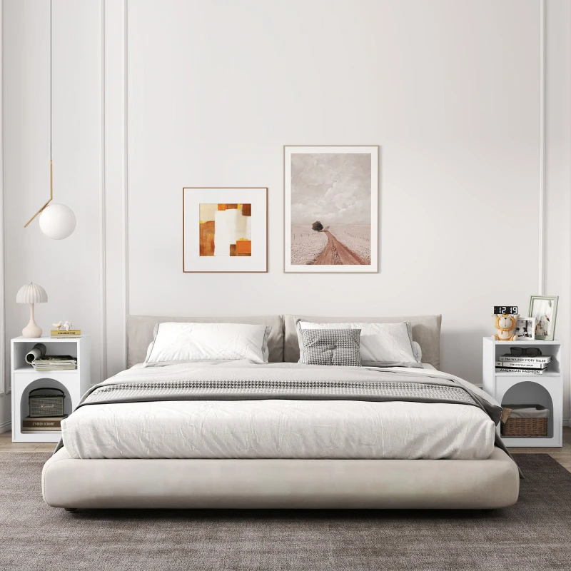 HOMCOM Lot de 2 tables de chevet, table de nuit avec compartiments ouverts, design arqué, 40 x 30 x 60 cm, blanc