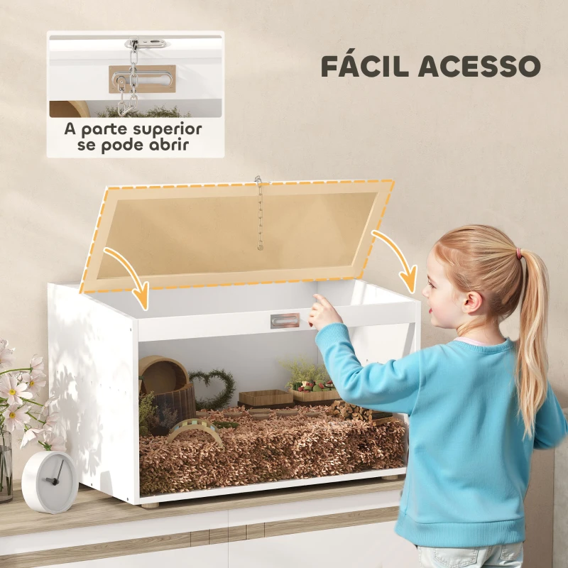 PawHut Gaiola para Hamster com Tampa Abatível e Janela de Acrílico Transparente 80x50x50 cm Branco