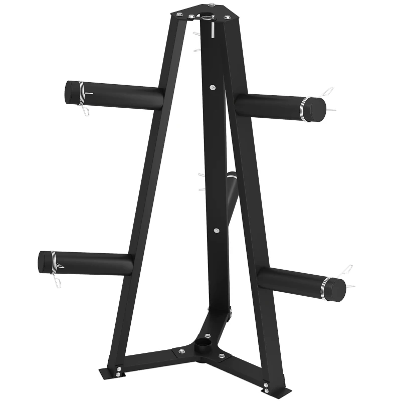SPORTNOW Weight Tree Weight Rack for 5cm Weight Plates and Barbell Bar with 6 Fasten Clamps, 300kg Capacity