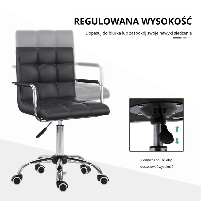 HOMCOM Krzesło biurowe w stylu retro, regulowana wysokość, 5 kółek, 52,5 cm x 54 cm x 99 cm, Czarny