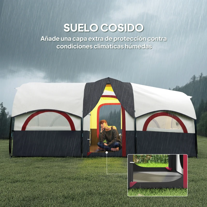 Outsunny Tienda de Campaña Familiar para 4-6 Personas Impermeable con Dormitorios Independientes 435x251x195 cm Gris y Blanco