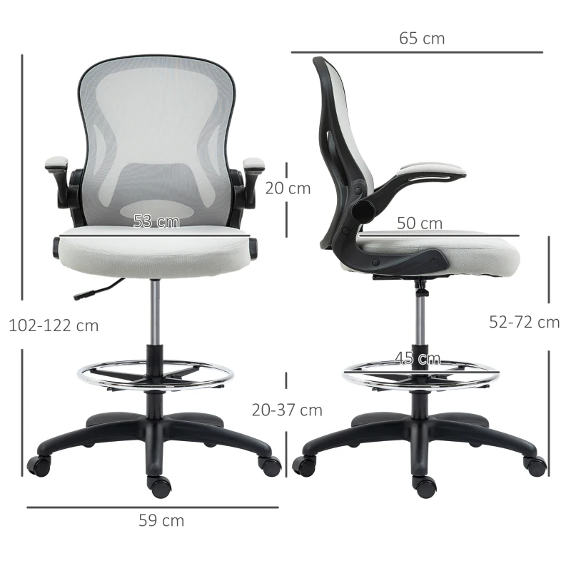 Vinsetto Cadeira de Escritório com Suporte Lombar Apoio para os Braços Dobrável e Altura Ajustável 59x65x102-122 cm Cinza