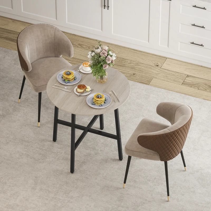 HOMCOM Table à manger ronde 80 cm pour 2 personne avec plateau aspect bois et piètement croisé en acier, bois naturel