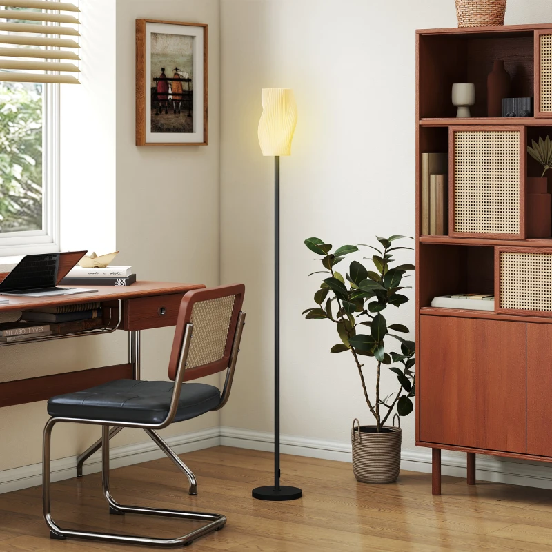 HOMCOM Floor Lamp for Living Room, 3D Printed Modern Standing Lamp with Flowing Curved Shade, 3 Colour Temperature & Foot Switch, Minimalist Tall Pole Lampshade for Bedroom, Office, White