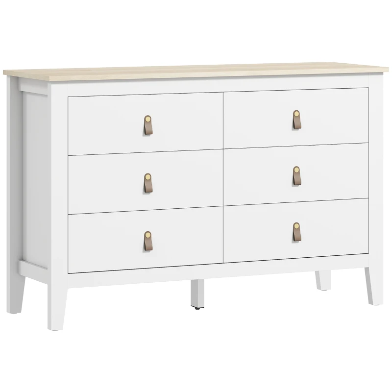 HOMCOM Commode 6 tiroirs meuble de rangement style contemporain avec poignées en polyuréthane, 120 x 40 x 78 cm, blanc