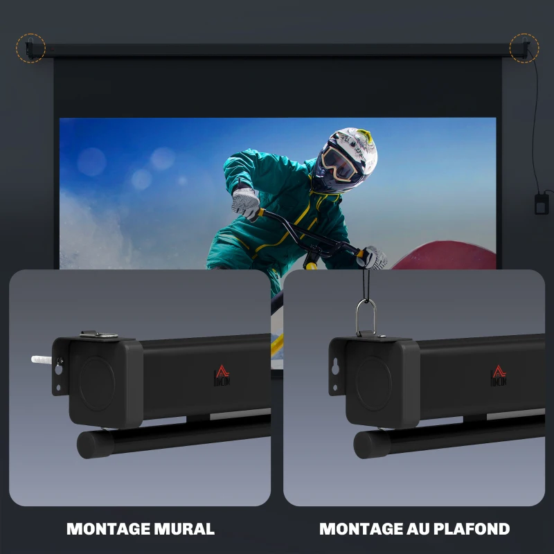 HOMCOM Écran vidéoprojecteur 100 Pouces, 16:9 4K HD montage mural ou plafond, panneau de commande et télécommande