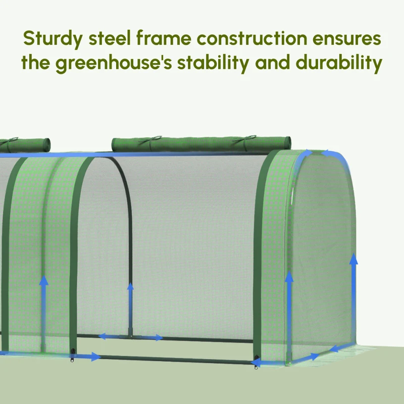 Outsunny Mini Greenhouse, Small Polytunnel Green House with Zipped Doors, Steel Frame for Garden Backyard, 295 x 100 x 80cm, Green