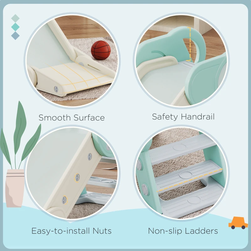 AIYAPLAY Glijbaan voor peuters, inklapbaar, voor binnen, antislip treden, verhoogde veiligheidsrand, groen